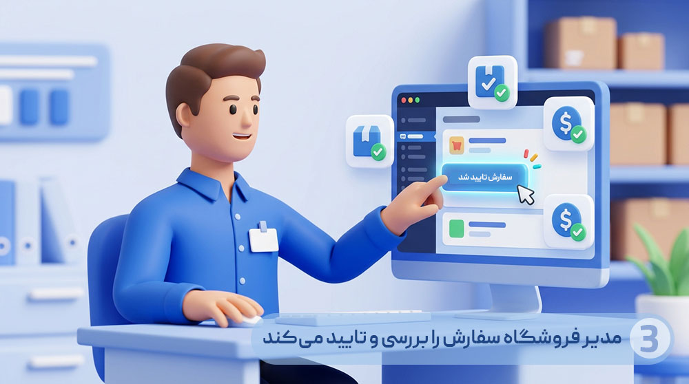 مدیر فروشگاه سفارش را بررسی و تایید میکند