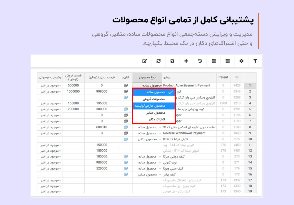 پشتیبانی کامل از انواع محصولات